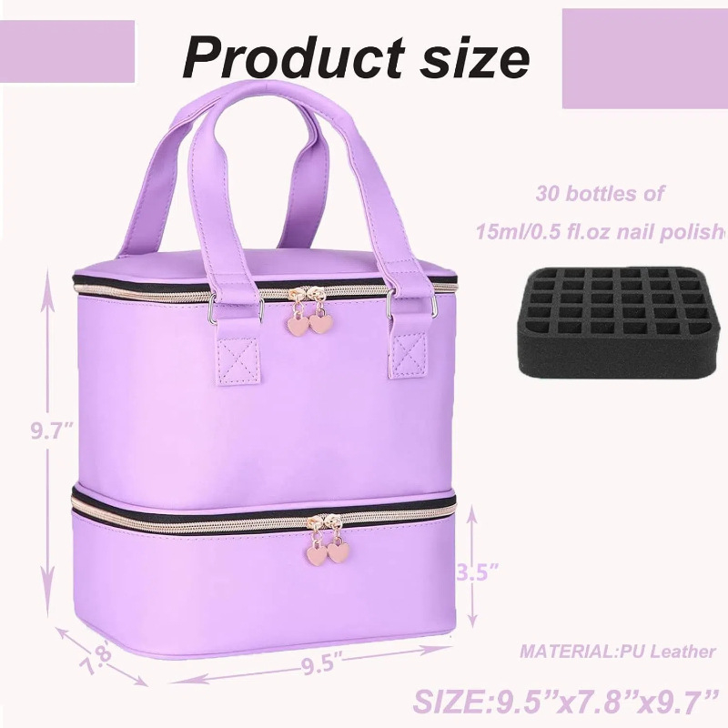 Чанта за съхранение на лак за нокти, двуслойна за ноктопластика и етерични масла, може да побере 30 бутилки със стойка и лампа, водоустойчив материал Amazon