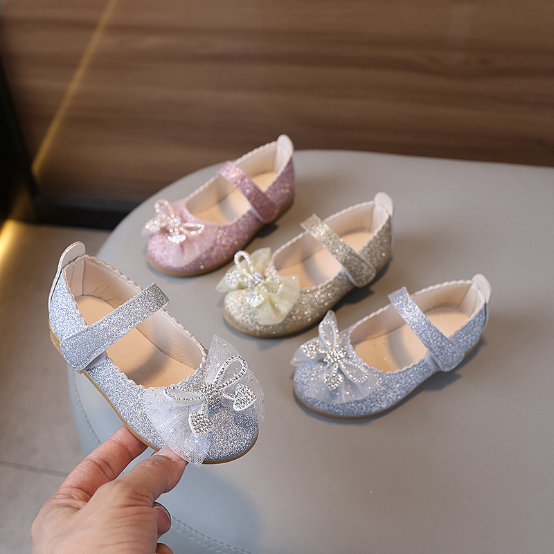 Кожени обувки за момичета Пролетни и есенни Пайети Детски обувки Детски бебешки обувки Обувки за малки деца Обувки за принцеси Еднослойни обувки Обувки тип боб Обувки за кънки