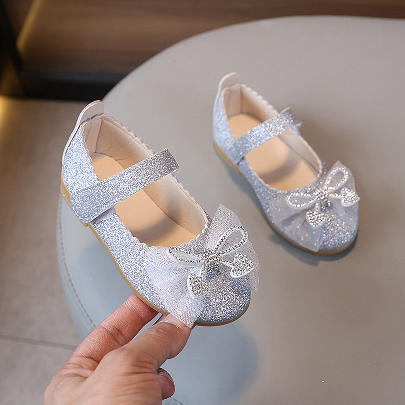 Кожени обувки за момичета Пролетни и есенни Пайети Детски обувки Детски бебешки обувки Обувки за малки деца Обувки за принцеси Еднослойни обувки Обувки тип боб Обувки за кънки