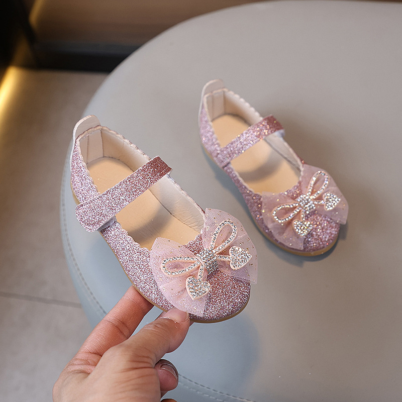 Кожени обувки за момичета Пролетни и есенни Пайети Детски обувки Детски бебешки обувки Обувки за малки деца Обувки за принцеси Еднослойни обувки Обувки тип боб Обувки за кънки