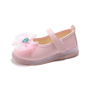 Tüdrukute printsessikingad 2025. aasta kevadel uued välklambiga helendava lipsuga rhinestones väikese tüdruku kingad ruudukujulise suuga väikesed nahast kingad