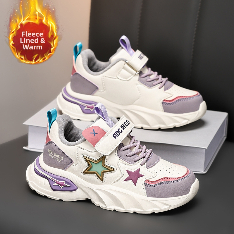 Детски обувки за момчета и момичета, нови есенни и зимни, топли, с полар, единични и двойни памучни обувки за ученици, ежедневни детски обувки