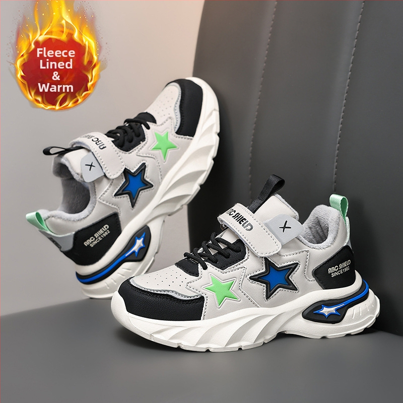 Детски обувки за момчета и момичета, нови есенни и зимни, топли, с полар, единични и двойни памучни обувки за ученици, ежедневни детски обувки