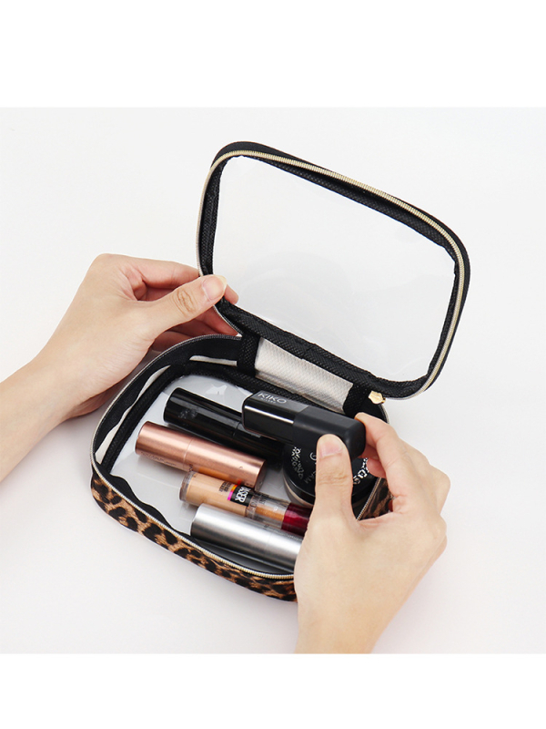 Нова козметична чанта с леопардов принт, чанта за съхранение, преносима, прозрачна чанта за тоалетни принадлежности за жени, международна търговия, електронна търговия на едро