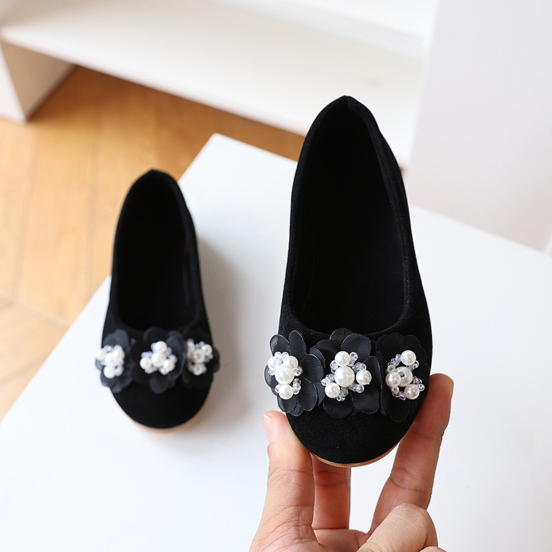 Jauni bērnu apavi meiteņu princeses apavi pavasara un rudens zamšādas ziedu neslīdoši plakani dibena deju priekšnesuma bērnu apavi mīksti dibena