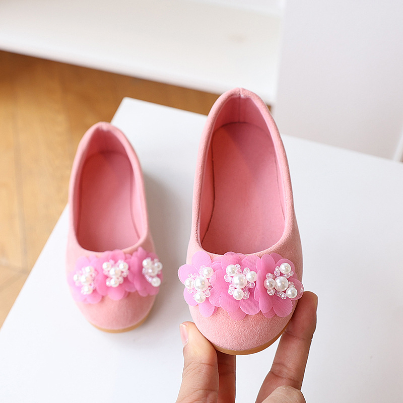 Jauni bērnu apavi meiteņu princeses apavi pavasara un rudens zamšādas ziedu neslīdoši plakani dibena deju priekšnesuma bērnu apavi mīksti dibena
