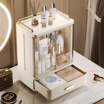 „Nkv“ makiažo laikymo dėžutė, pažangi lūpų dažų kosmetikos stalviršio dengta stalčių tipo dulkių tualetinis staliukas, didelė talpa