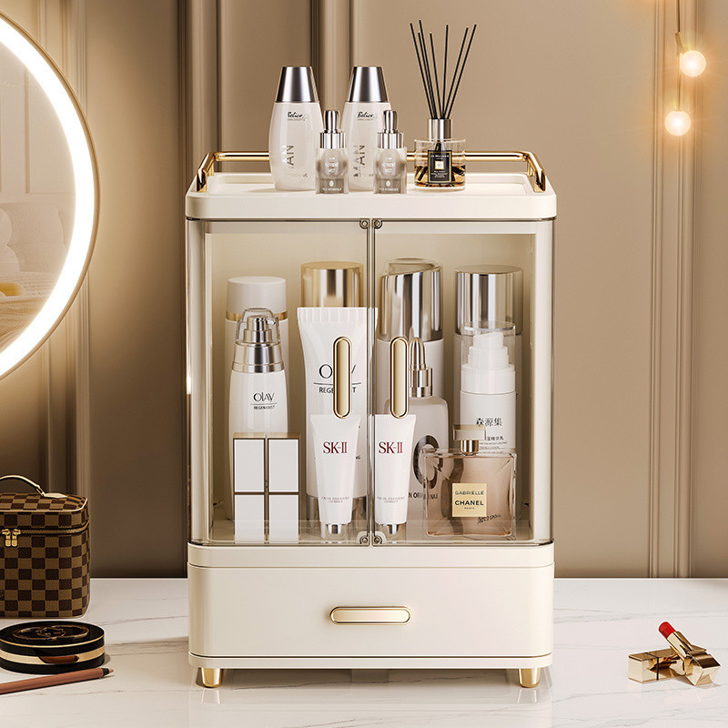 „Nkv“ makiažo laikymo dėžutė, pažangi lūpų dažų kosmetikos stalviršio dengta stalčių tipo dulkių tualetinis staliukas, didelė talpa