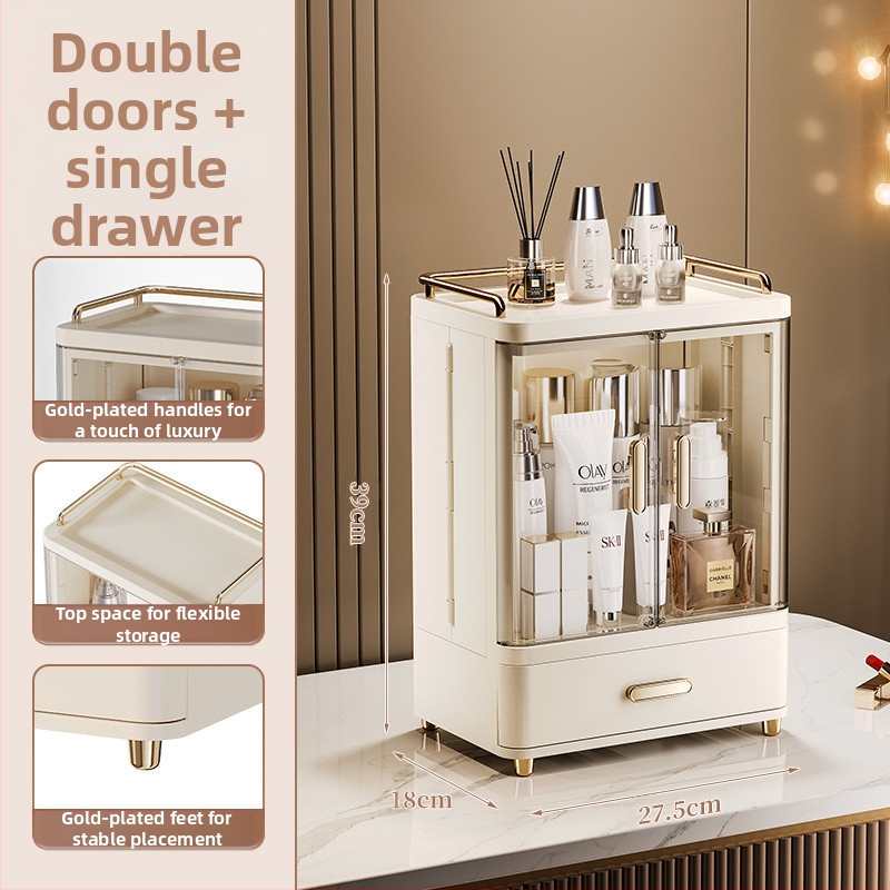 „Nkv“ makiažo laikymo dėžutė, pažangi lūpų dažų kosmetikos stalviršio dengta stalčių tipo dulkių tualetinis staliukas, didelė talpa