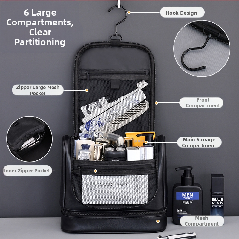 Нова многофункционална чанта за съхранение на козметика от висок клас с голям капацитет, двуслойна, за мъже, висяща, от полиуретан