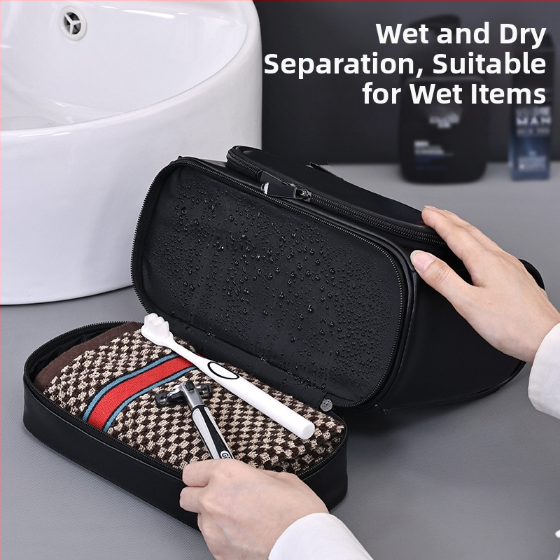 Нова многофункционална чанта за съхранение на козметика от висок клас с голям капацитет, двуслойна, за мъже, висяща, от полиуретан