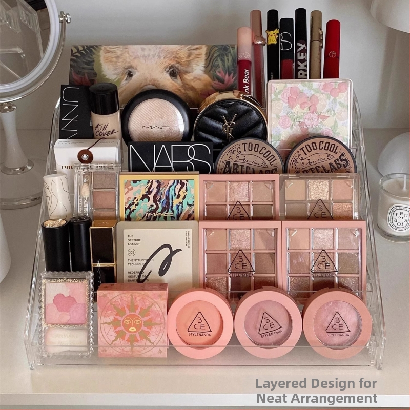 Kozmetická polica na stôl, úložný box na rúž, očné tiene, tanier na líčenie, toaletný stolík, akrylová polica na výstavu Wang Xiaoxiang
