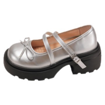 Дамски обувки Мери Джейн с дебела подметка и френски панделка, нови летни, универсални мокасини в ретро британски стил