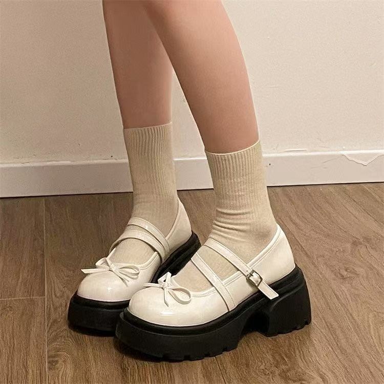 Дамски обувки Мери Джейн с дебела подметка и френски панделка, нови летни, универсални мокасини в ретро британски стил