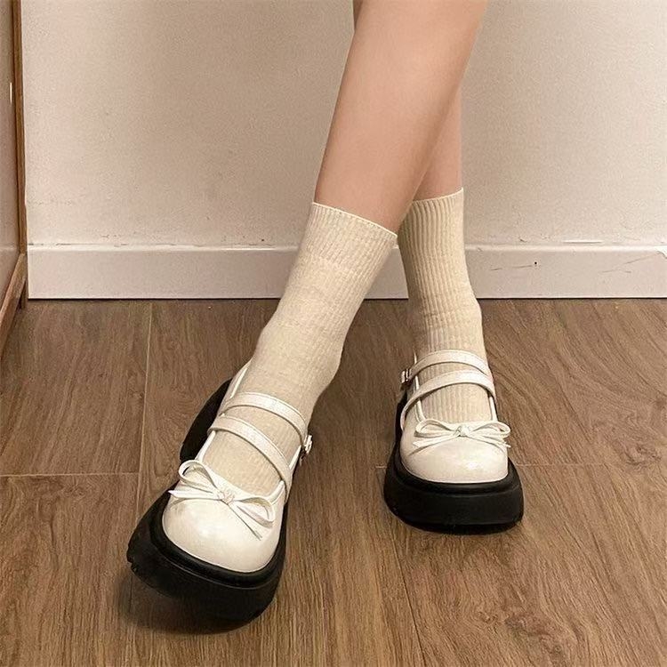 Дамски обувки Мери Джейн с дебела подметка и френски панделка, нови летни, универсални мокасини в ретро британски стил