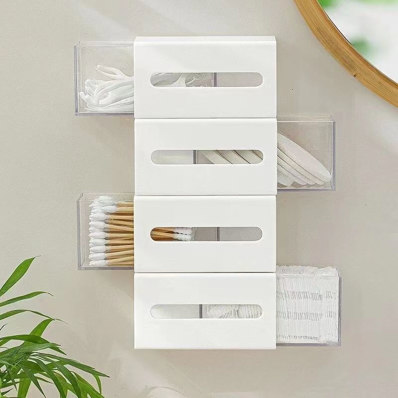 Стенен шкаф за съхранение на козметика, кутия за съхранение на козметика, прозрачна кутия за баня с памучен тампон, огледален шкаф с мини чекмедже