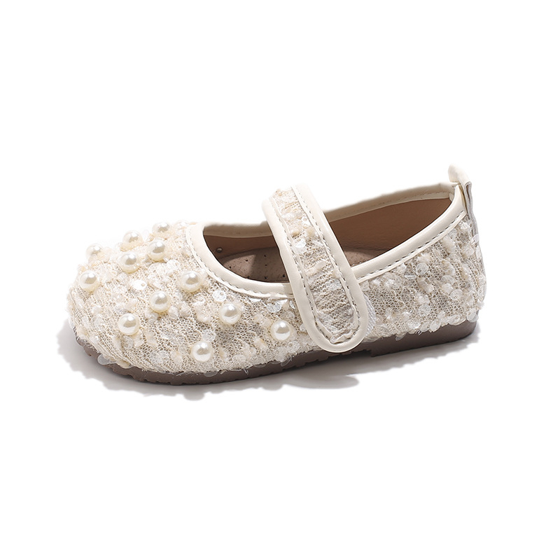 Amazon jaunu mazuļu meiteņu modes pērļu pavasara vienvietīgie apavi korejiešu princeses mīkstās zoles mazi ādas apavi bērnu apavi sieviešu apavi