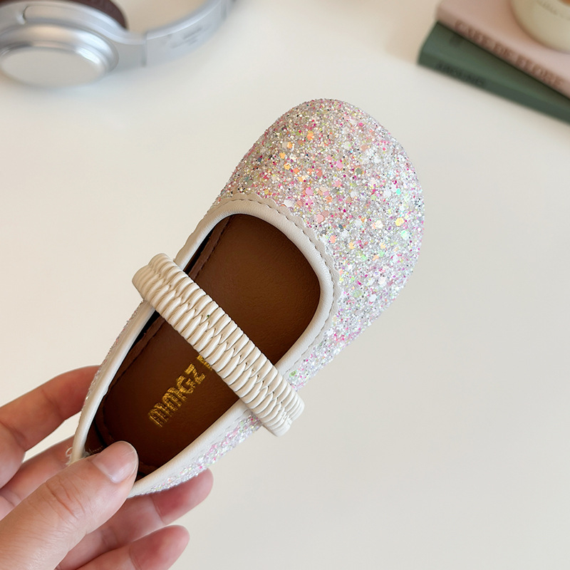 Малки детски кожени обувки, Обувки за момичета, Нов стил пролет-есен 2025, Пайети с ластик за малки момичета, Бебешки принцеси обувки