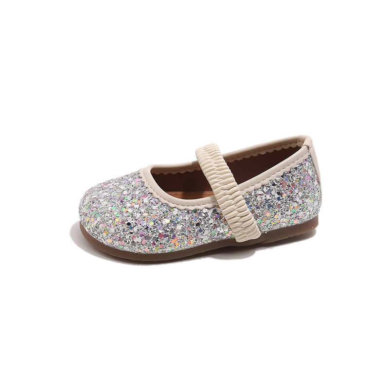 Малки детски кожени обувки, Обувки за момичета, Нов стил пролет-есен 2025, Пайети с ластик за малки момичета, Бебешки принцеси обувки