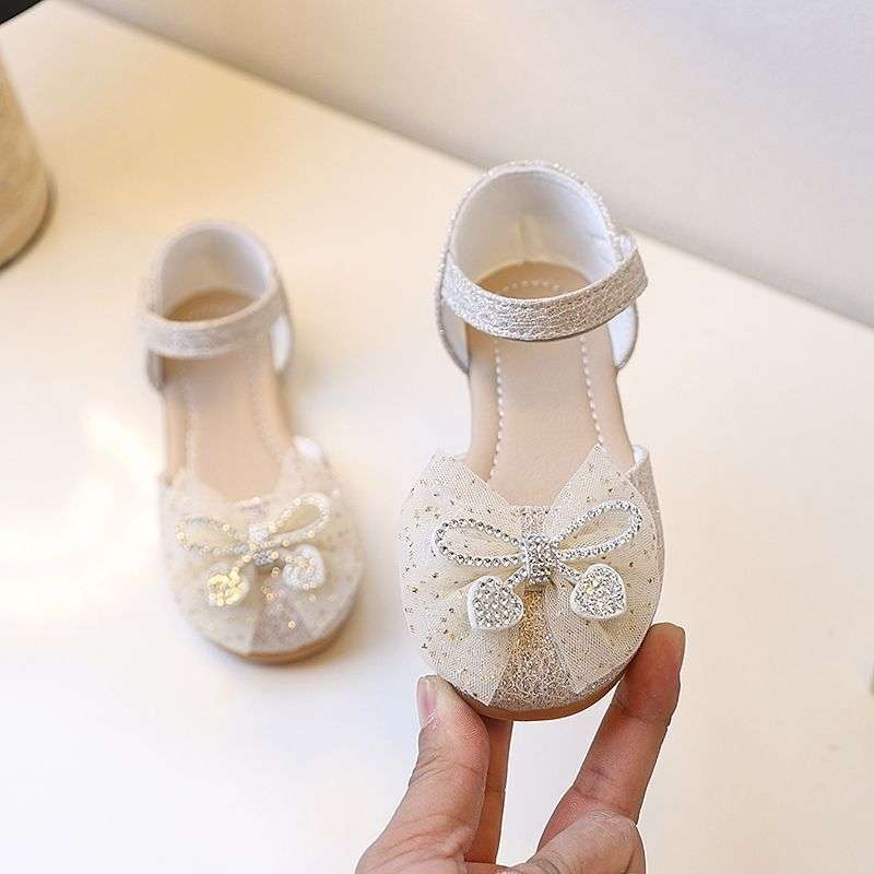 Момичешки модни инс летни нови обувки за принцеси с панделка, неплъзгащи се пръсти, меко долно дъно, сандали