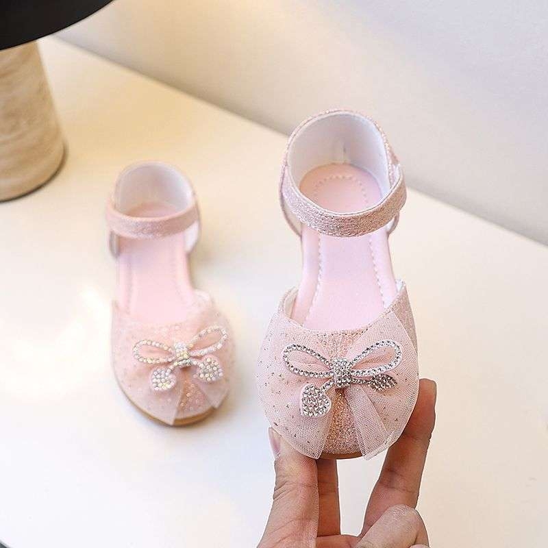 Момичешки модни инс летни нови обувки за принцеси с панделка, неплъзгащи се пръсти, меко долно дъно, сандали