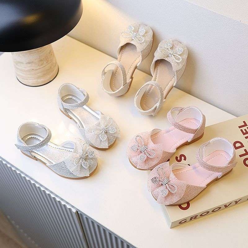 Момичешки модни инс летни нови обувки за принцеси с панделка, неплъзгащи се пръсти, меко долно дъно, сандали