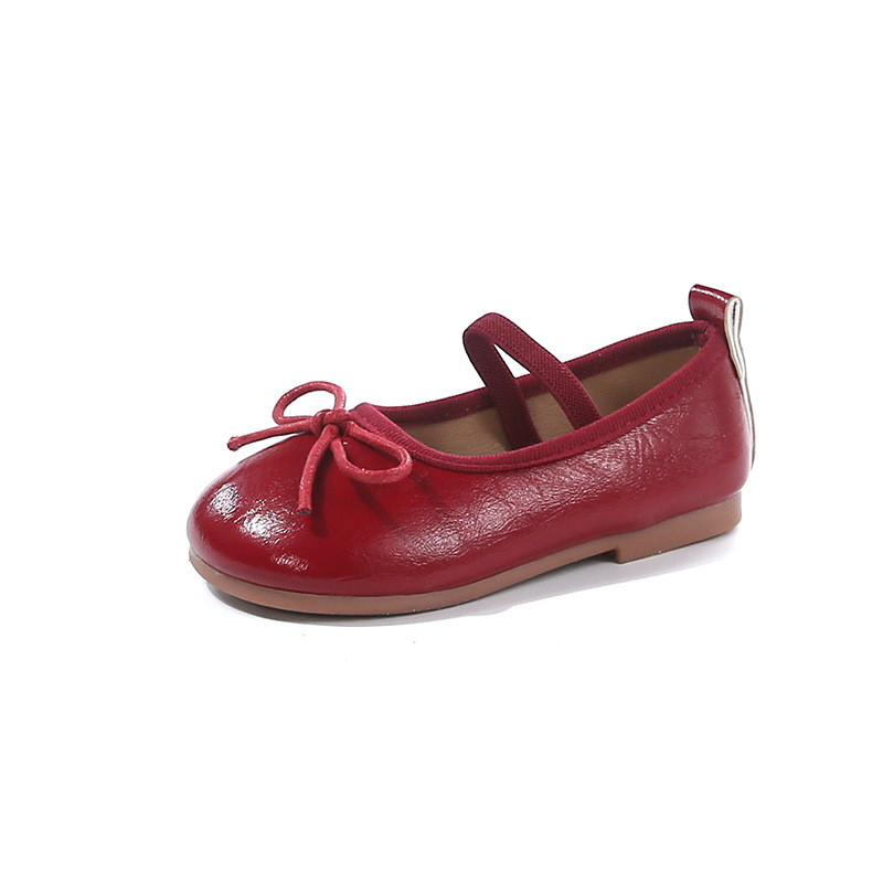 Детски малки кожени обувки 2025 Пролет и есен Нови корейски стил за момичета с мека подметка и панделки Бебешки неплъзгащи се модни обувки