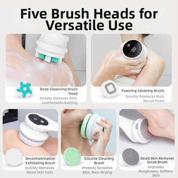 Електрическа четка за вана и душ CrossBorder, водоустойчива, с дълга дръжка, кална четка за вана в ъгли, пет в едно, електрическа въртяща се четка за вана