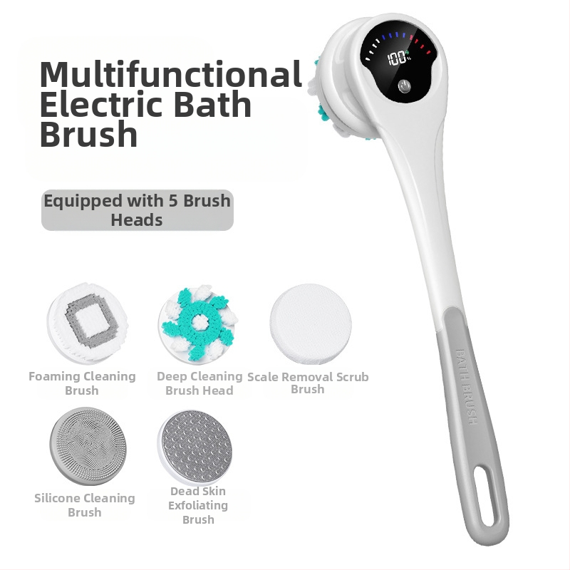 Електрическа четка за вана и душ CrossBorder, водоустойчива, с дълга дръжка, кална четка за вана в ъгли, пет в едно, електрическа въртяща се четка за вана