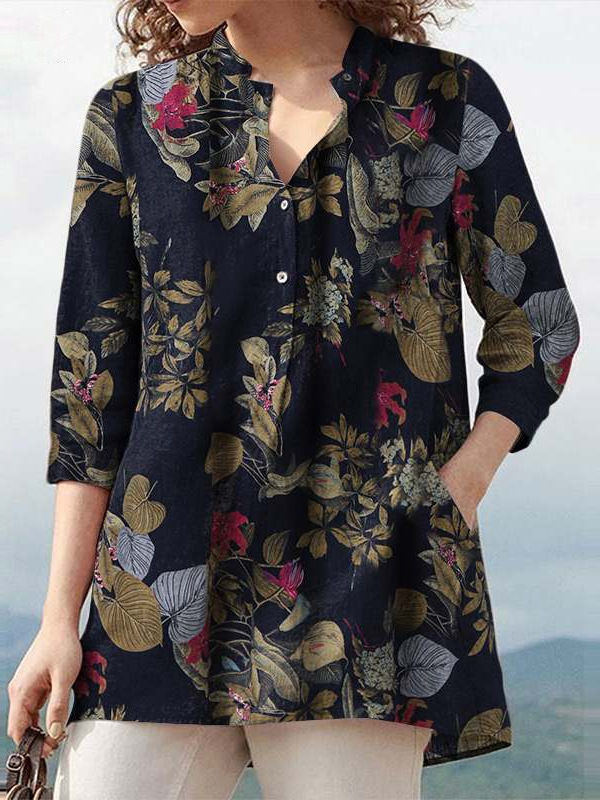 Spot Cross-border Aliexpress Amazon 2023 Φθινόπωρο Νέο Casual Πουκάμισο με μανίκια τριών τετάρτων Μεγάλο Μέγεθος με τυπωμένα κουμπιά