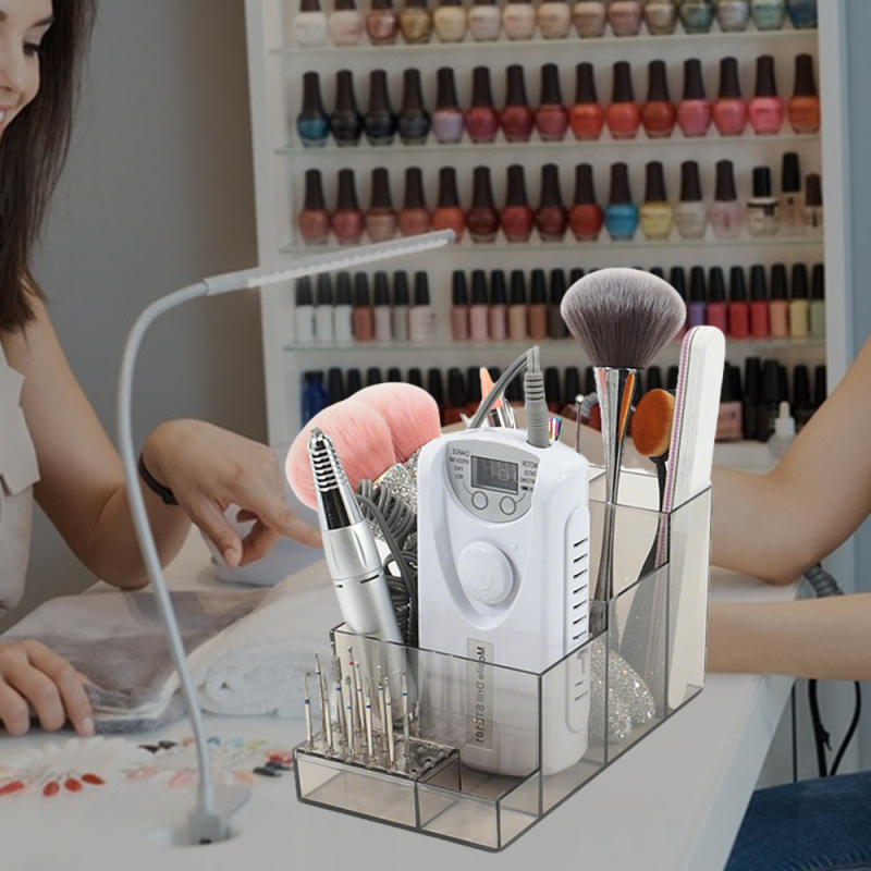 Многофункционална кутия за съхранение на инструменти за маникюр, шлифовъчна глава, настолна пластмасова стойка за съхранение на шлифовъчна глава, отделение с голям капацитет