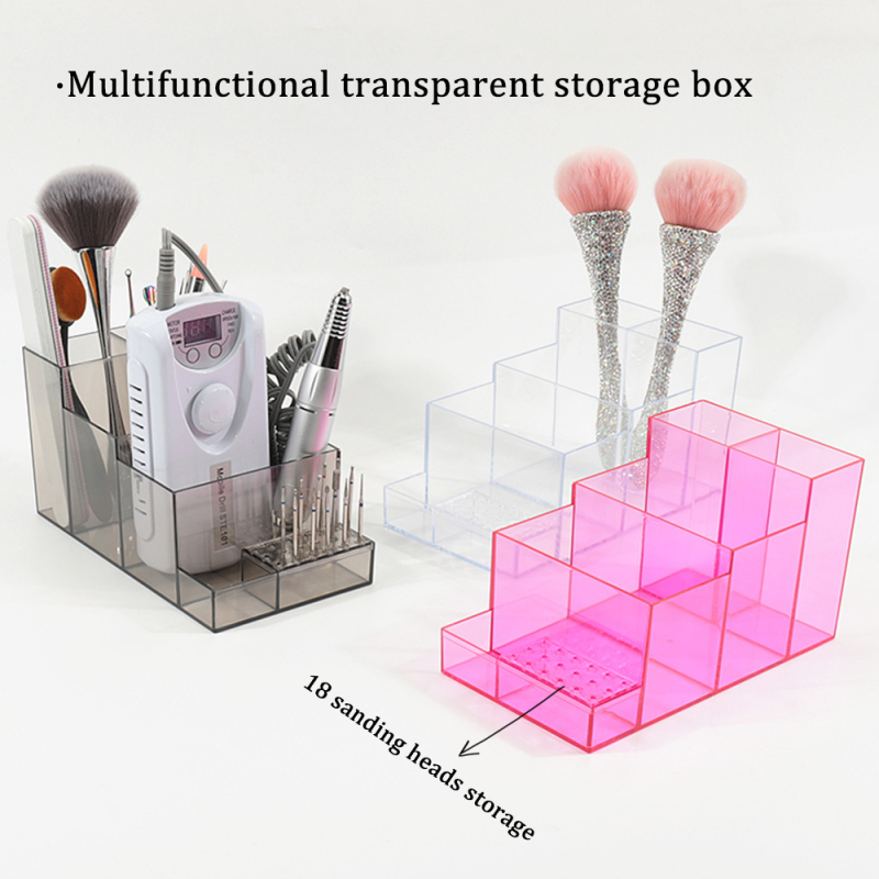 Многофункционална кутия за съхранение на инструменти за маникюр, шлифовъчна глава, настолна пластмасова стойка за съхранение на шлифовъчна глава, отделение с голям капацитет