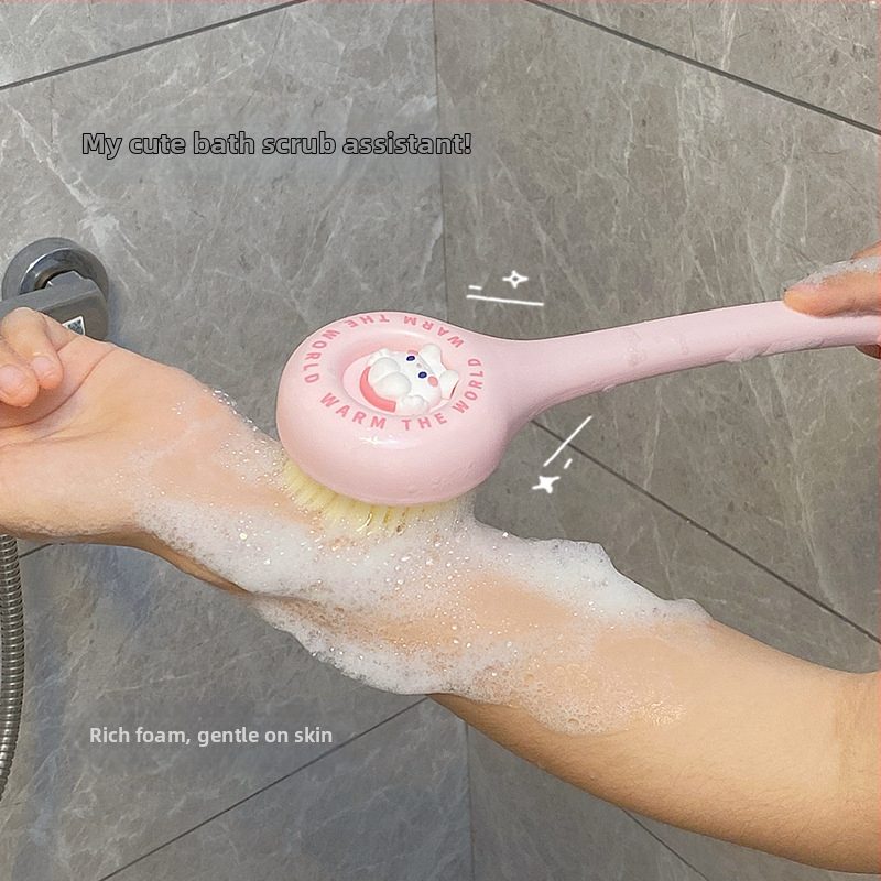 Dievčenská kúpeľňová kefa s mäkkými štetinami s dlhou rúčkou, vhodná na kúpanie a drhnutie chrbta, dostupná vo veľkoobchode a dropshippingu v dievčenskom štýle.