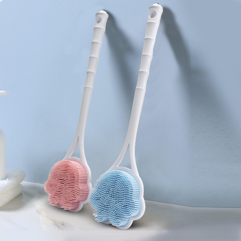 Силиконова четка за вана с дълга дръжка, сладка мечешка лапа, задна, двустранна, с шампоан, масажна четка за вана