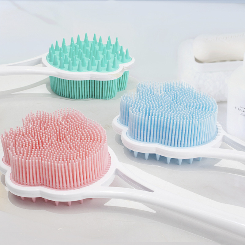 Силиконова четка за вана с дълга дръжка, сладка мечешка лапа, задна, двустранна, с шампоан, масажна четка за вана