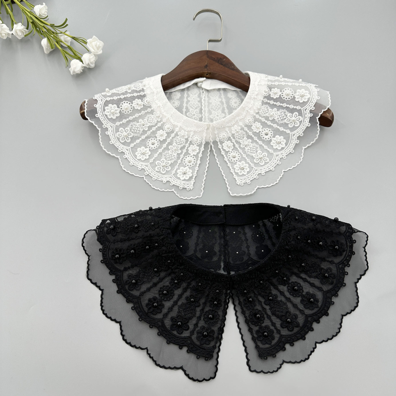 Фабричен самомаркетинг водоразтворим бродиран фалшив шал с малка фалшива яка, универсална дантелена яка, декоративен кух дантелен шал