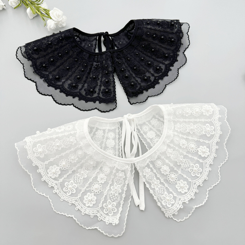 Фабричен самомаркетинг водоразтворим бродиран фалшив шал с малка фалшива яка, универсална дантелена яка, декоративен кух дантелен шал