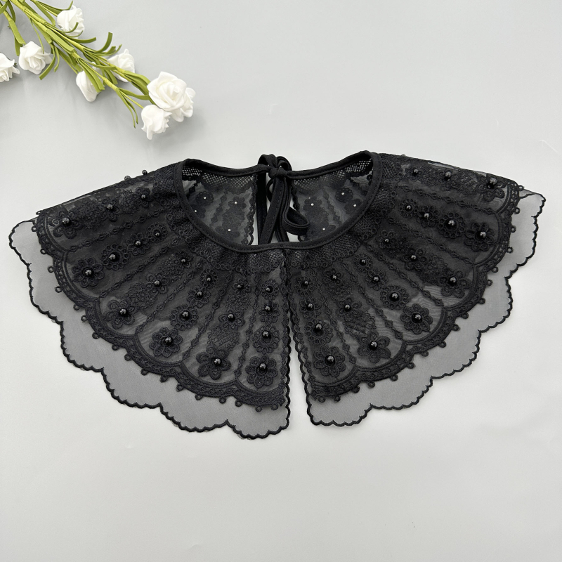 Фабричен самомаркетинг водоразтворим бродиран фалшив шал с малка фалшива яка, универсална дантелена яка, декоративен кух дантелен шал