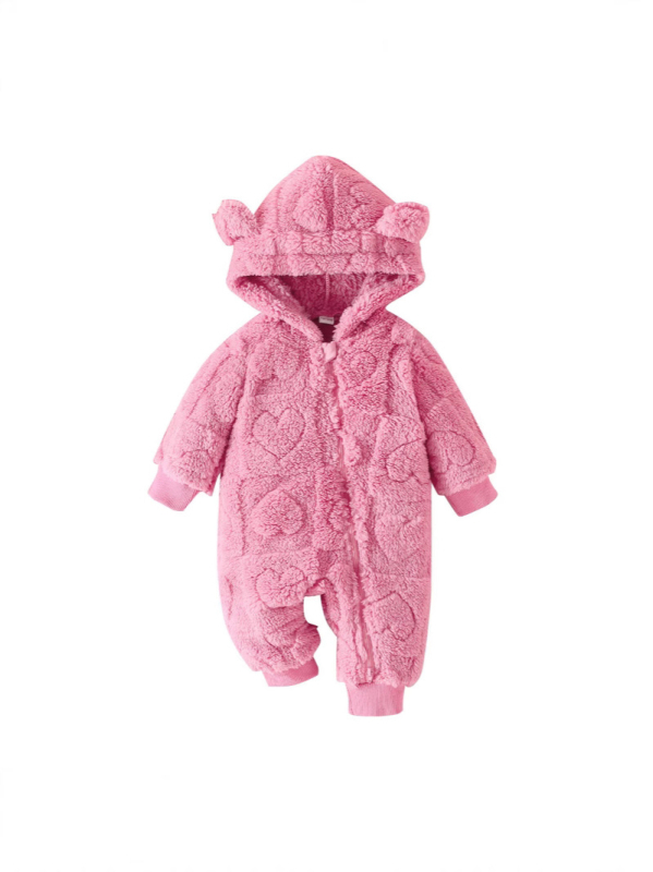 Трансграничен 25-годишен нов продукт Детски есенно-зимен популярен гащеризон с качулка и пухкави сърца за момичета с дълъг ръкав