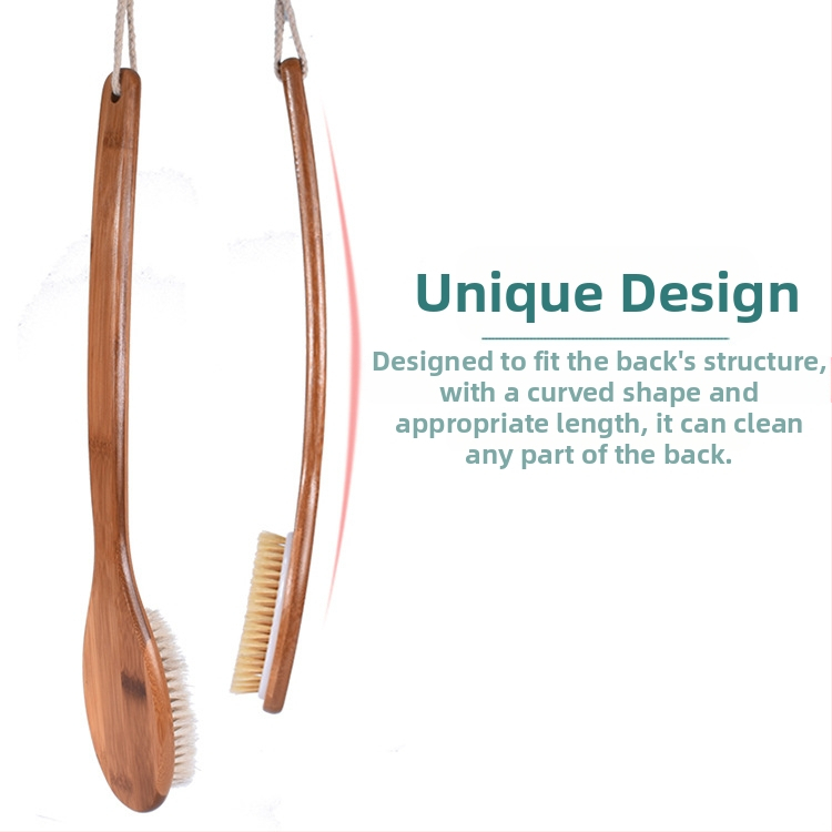 Suchá kúpeľová kefa na telo a chrbát, kúpeľová kefa s dlhou drevenou rukoväťou, zlepšuje lymfatický obeh a podporuje krvný obeh, suchá kefa