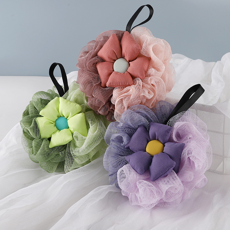 Артефакт от топка за вана и кърпа за баня не разпръсква цветя, голяма луксозна топка за вана, високо изглеждаща мека топка за вана с двойни цветя