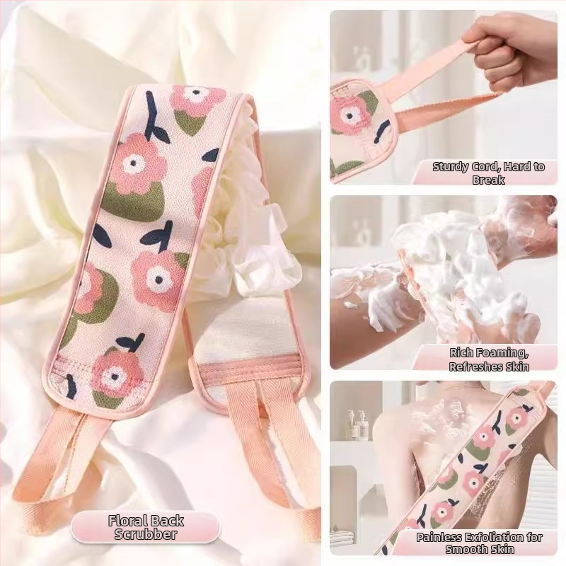 Uterák na chrbát s dvojitým čistiacim pásikom na chrbát, silný odstraňovač škvŕn pre dospelých, nový čistiaci pásik na chrbát s kvetmi do kúpeľa pre mužov a ženy