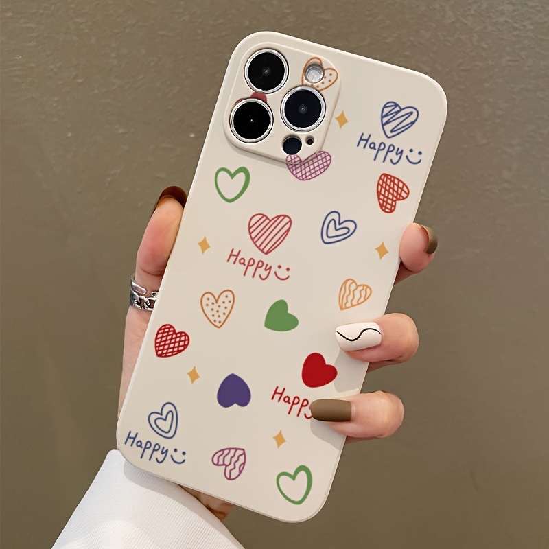 2D ružové srdce s bielym rovným okrajom vhodné pre Apple 16 Promax Full Anti-Fall Soft Shell jednoduché farebné srdce 15