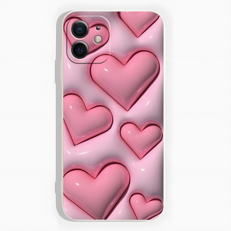 2D ružové srdce s bielym rovným okrajom vhodné pre Apple 16 Promax Full Anti-Fall Soft Shell jednoduché farebné srdce 15