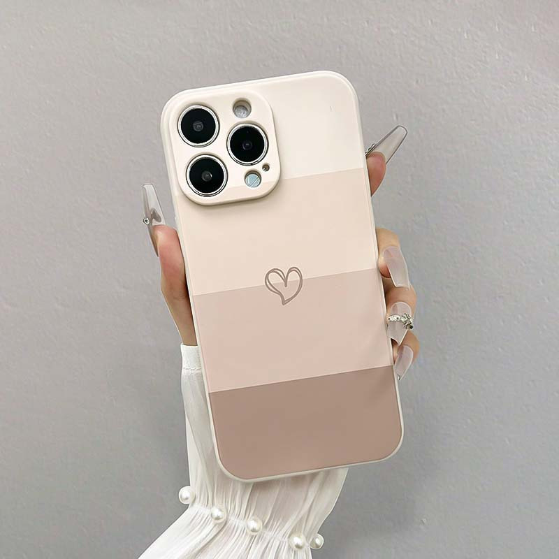 2D roosa süda, valge sirge servaga, sobib Apple 16 Promaxi kukkumiskindla pehme kestaga, lihtne värviline süda 15