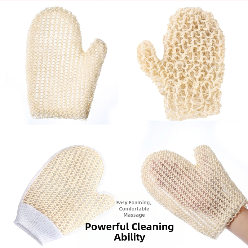 Kúpeľňové rukavice z tkaného sisalu, na trenie chrbta, na čistenie a trenie bahna, na exfoliáciu a uterák do kúpeľa.