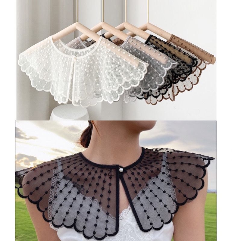 Șal decorativ, guler mare, primăvară și toamnă, dantelă drapată, dantelă goală, guler fals, toate asortate, eșarfă decorativă de mătase, guler, șal, protecție pentru gât