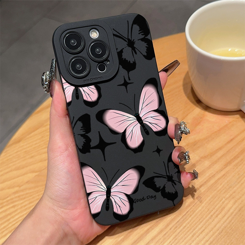Carcasă de telefon neagră, dulce și cool, cu fluture, potrivită pentru Apple 15Pro, model nou 16, iPhone 14, personalizată 13/11, simplă 17