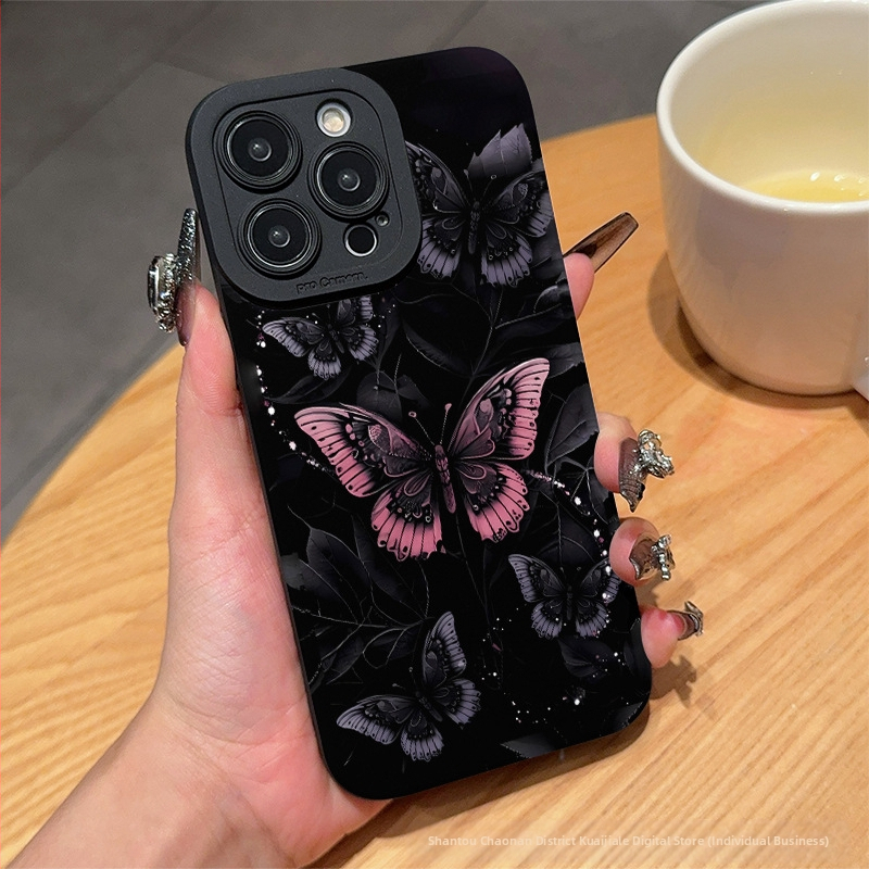 Čierny puzdro na telefón s motýľom, vhodné pre Apple 15Pro, nový model 16, iPhone 14, personalizované, jednoduché, 13/11