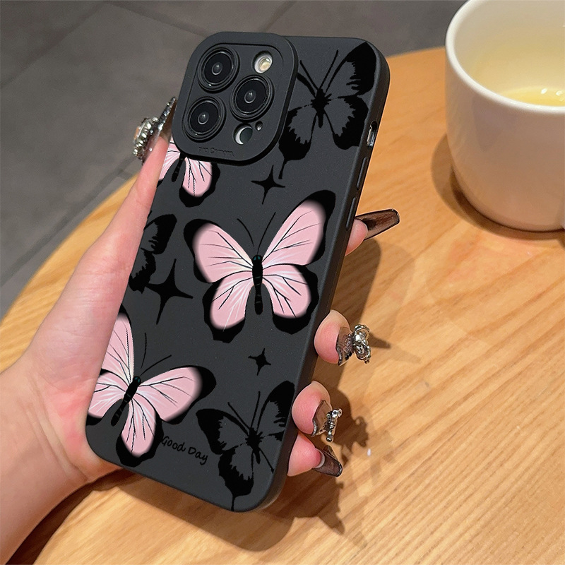Carcasă de telefon neagră, dulce și cool, cu fluture, potrivită pentru Apple 15Pro, model nou 16, iPhone 14, personalizată 13/11, simplă 17